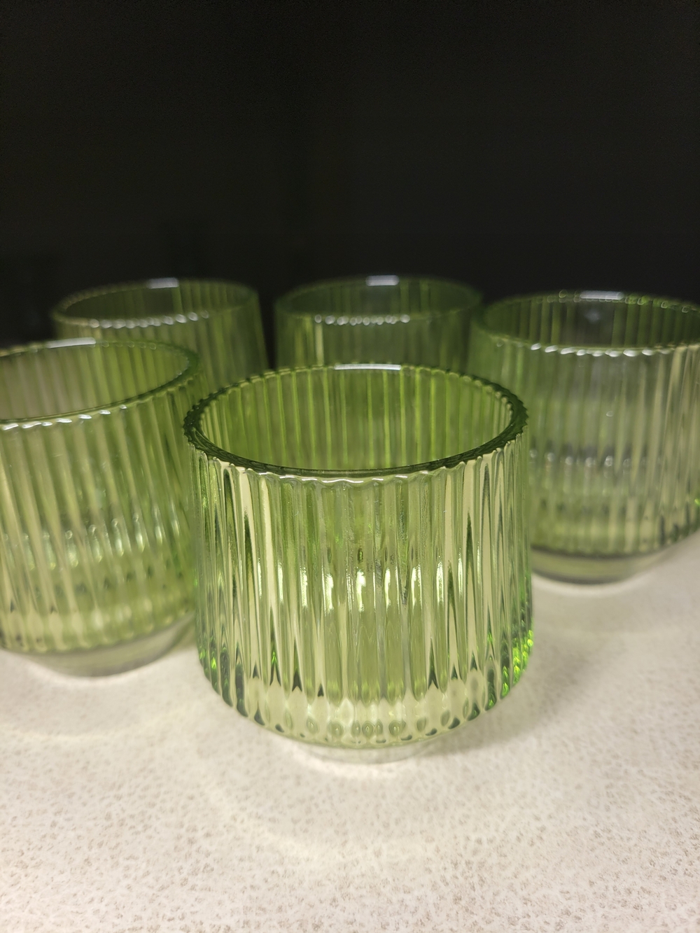 Green Ribbed Tealight Candle Holders - Wedding / Party Decor